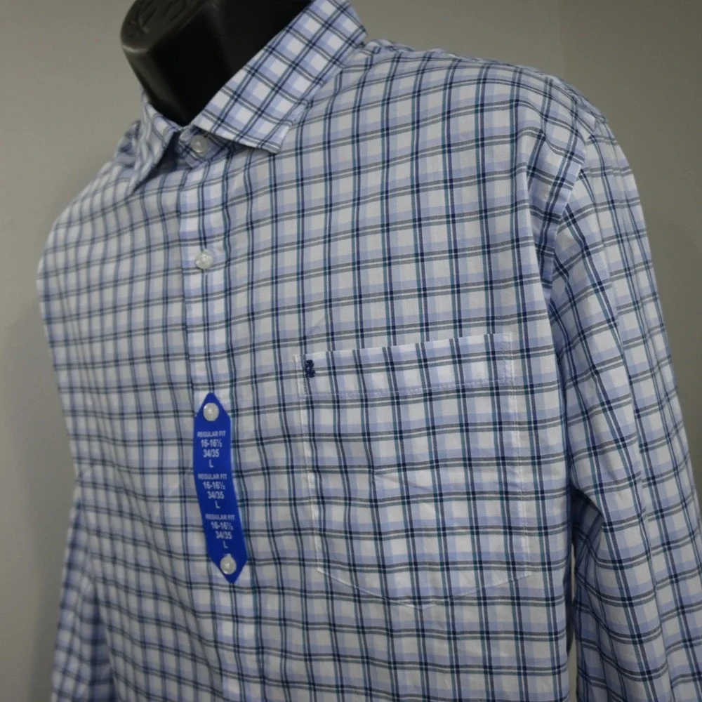 IZOD Dress Shirt Plaid Soft Washed Essentials Regular Fit Men Large 16-34/35 NEW